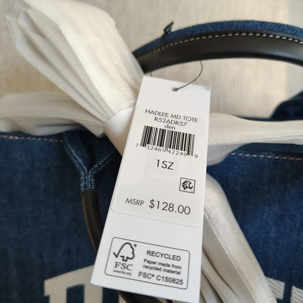 Blue Denim Tote with White Accents. Free Keychain Included. - Picture 5 of 6